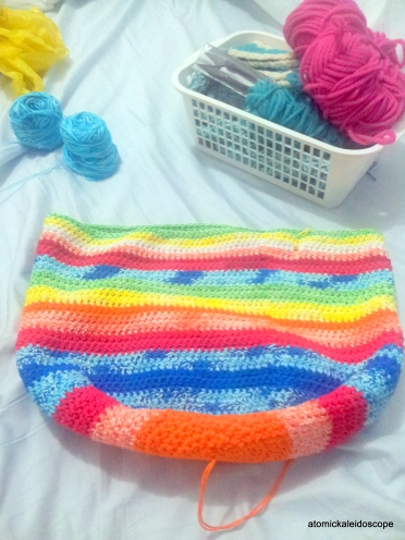 crocheted bag in the making